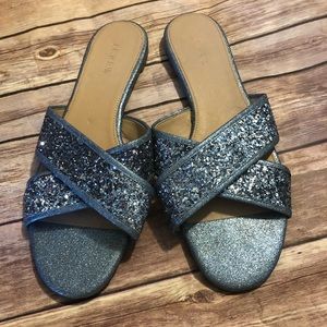J Crew Glitter Cora Crisscross Sandals Ocean 9.5